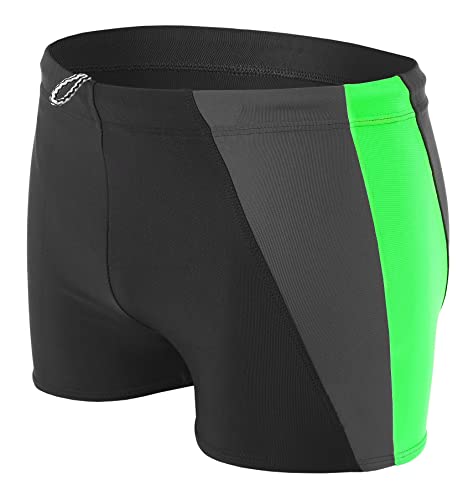 Aquarti Herren Badehose Kurz mit Seitlichem Streifen, Farbe: Schwarz/Grau/Grün, Größe: 3XL von Aquarti