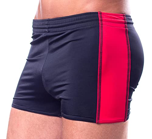 Aquarti Herren Badehose mit Kordelzug Gummibund, Farbe: Schwarz/Rot, Größe: 4XL von Aquarti