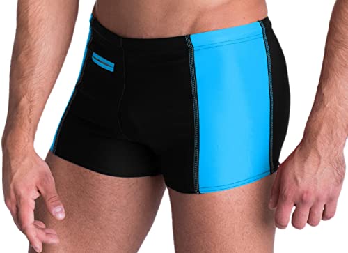 Aquarti Herren Badehose mit Reißverschlusstasche Badeshorts, Farbe: Schwarz/Blau, Größe: 3XL von Aquarti