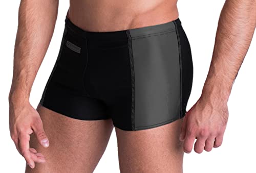 Aquarti Herren Badehose mit Reißverschlusstasche Badeshorts, Farbe: Schwarz/Grau, Größe: 3XL von Aquarti