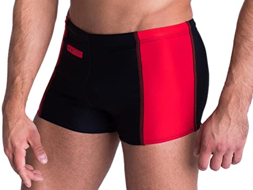 Aquarti Herren Badehose mit Reißverschlusstasche Badeshorts, Farbe: Schwarz/Rot, Größe: 3XL von Aquarti