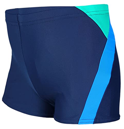 Aquarti Jungen Badehose Gestreift mit Motiven, Farbe: 020 Dunkelblau/Blau/Grün, Größe: 128 von Aquarti