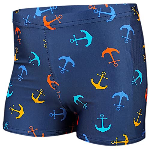 Aquarti Jungen Badehose Gestreift mit Motiven, Farbe: Anker Orange Blau/Dunkelblau, Größe: 128 von Aquarti