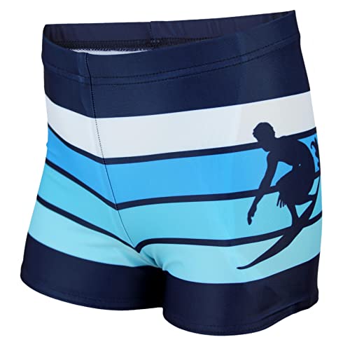 Aquarti Jungen Badehose Gestreift mit Motiven, Farbe: Dunkelblau/Blau, Größe: 116 von Aquarti