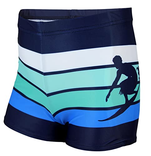 Aquarti Jungen Badehose Gestreift mit Motiven, Farbe: Dunkelblau/Grün, Größe: 116 von Aquarti