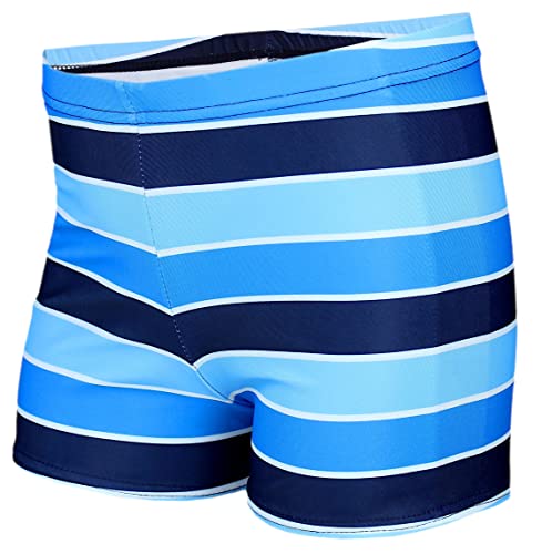 Aquarti Jungen Badehose Gestreift mit Motiven, Farbe: Dunkelblau/Türkis/Himmelblau, Größe: 128 von Aquarti