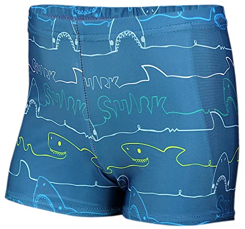 Aquarti Badehose mit Motiv – Schwimmhose Jungen Enganliegend, Badehosen für Jungen Schnell Trocknend, Farbe: Haie/Jeans, Größe: 128 von Aquarti