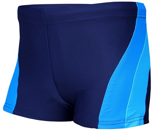 Aquarti Jungen Badehose Schwimmhose Seitliche Paspel Kinder Badeshorts, Farbe: Dunkelblau/Türkis/Hellblau, Größe: 122 von Aquarti