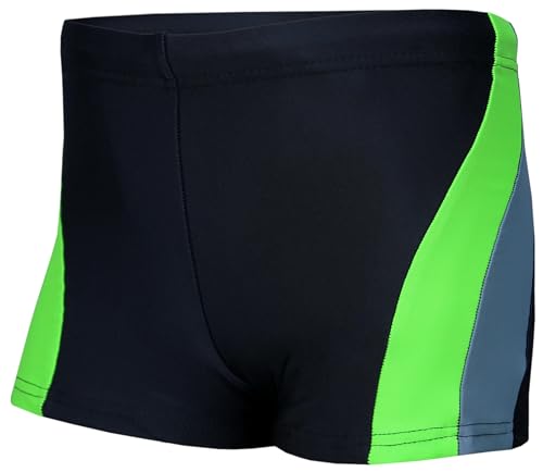 Aquarti Jungen Badehose Schwimmhose Seitliche Paspel Kinder Badeshorts, Farbe: Schwarz/Grau/Grün, Größe: 140 von Aquarti