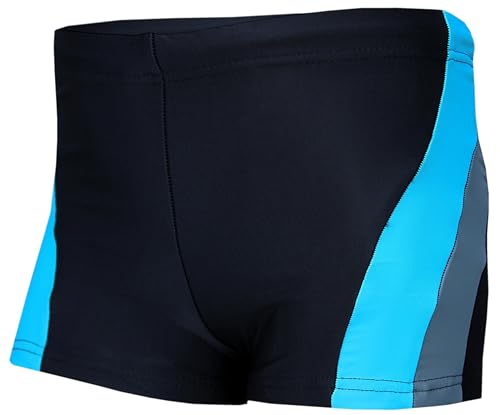 Aquarti Jungen Badehose Schwimmhose Seitliche Paspel Kinder Badeshorts, Farbe: Schwarz/Grau/Hellblau, Größe: 134 von Aquarti