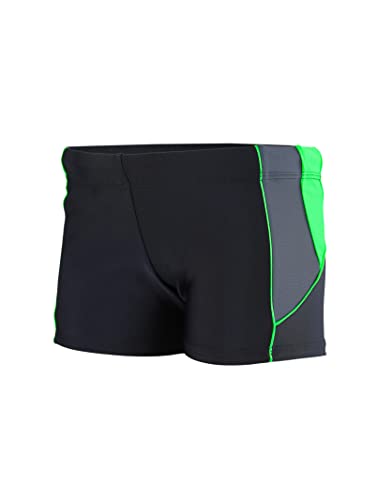 Aquarti Badehose Jungen – Schwimmhose Jungen mit Seitlichen Einsätzen, Badehosen für Jungen Schnell Trocknend, Farbe: Schwarz/Graphit/Grün, Größe: 134 von Aquarti