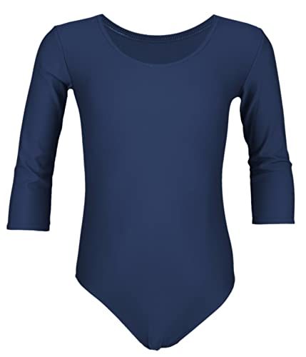 Aquarti Mädchen Body 3/4 Arm Ballett Trikot, Farbe: Dunkelblau, Größe: 134 von Aquarti