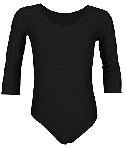 Aquarti Mädchen Body 3/4 Arm Ballett Trikot, Farbe: Schwarz, Größe: 122 von Aquarti