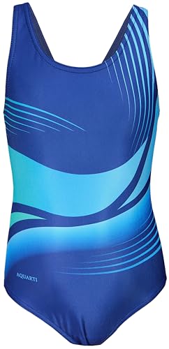 Aquarti Mädchen Badeanzug – Chlorresistenter Sport Badeanzug Mädchen mit Muscleback, Farbe: EP2306 Dunkelblau Blau Türkis, Größe: 164 von Aquarti