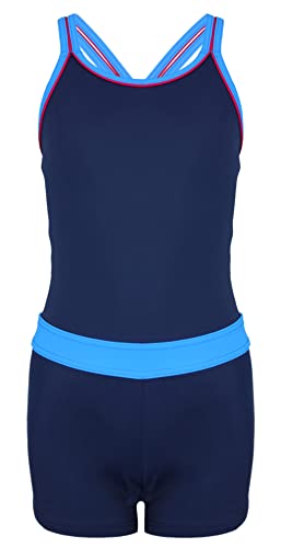 Aquarti Mädchen Badeanzug – Sport Badeanzug Mädchen mit Bein und Racerback, Chlorresistent, Farbe: Dunkelblau/Blau, Größe: 140 von Aquarti