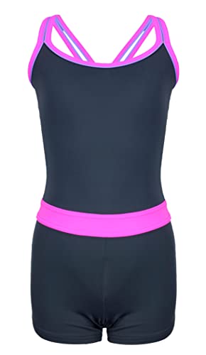 Aquarti Mädchen Badeanzug mit Bein Racerback, Farbe: Grau/Pink, Größe: 152 von Aquarti