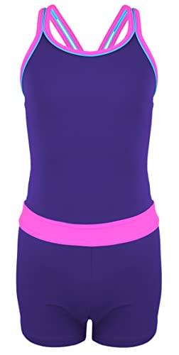 Aquarti Mädchen Badeanzug mit Bein Racerback, Farbe: Violett/Rosa, Größe: 140 von Aquarti