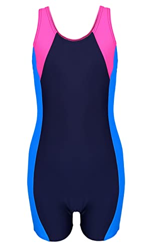 Aquarti Mädchen Badeanzug mit Bein Ringerrücken, Farbe: Dunkelblau/Blau/Pink, Größe: 170 von Aquarti
