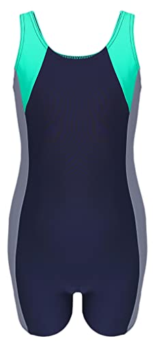 Aquarti Mädchen Badeanzug mit Bein Ringerrücken, Farbe: Dunkelblau/Grau/Grün, Größe: 152 von Aquarti