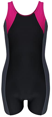Aquarti Mädchen Badeanzug mit Bein Ringerrücken, Farbe: Schwarz/Graphit/Amarant, Größe: 164 von Aquarti