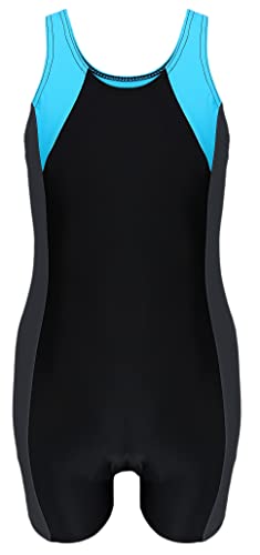 Aquarti Mädchen Badeanzug mit Bein Ringerrücken, Farbe: Schwarz/Graphit/Blau, Größe: 116 von Aquarti