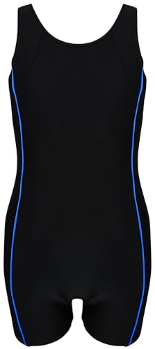 Aquarti Mädchen Badeanzug mit Bein Ringerrücken – Sport Badeanzug Mädchen mit Bein und Racerback, Chlorresistent, Farbe: Schwarz/Pastel Blau, Größe: 146 von Aquarti