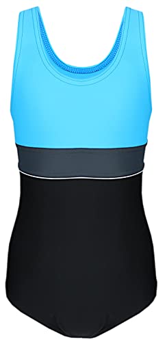 Aquarti Mädchen Badeanzug mit Ringerrücken, Farbe: 025 Schwarz/Türkis/Himmelblau, Größe: 158 von Aquarti