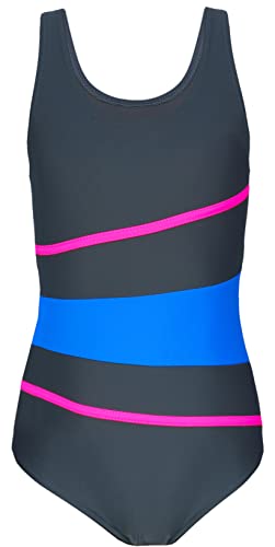 Aquarti Mädchen Badeanzug mit Ringerrücken, Farbe: 026B Graphit/Blau/Pink, Größe: 170 von Aquarti