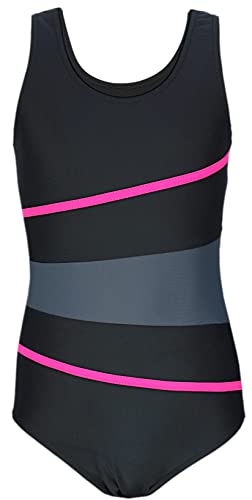 Aquarti Mädchen Badeanzug mit Ringerrücken – Sport Badeanzug Mädchen, Chlorresistent, Farbe: 026C Schwarz/Graphit/Amarant, Größe: 146 von Aquarti