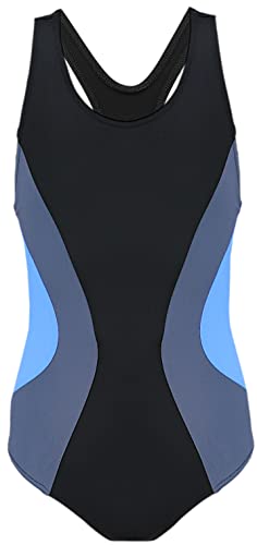 Aquarti Mädchen Badeanzug mit Ringerrücken, Farbe: S-1218 G Schwarz/Grau/Blau, Größe: 122 von Aquarti