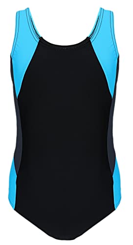 Aquarti Mädchen Badeanzug mit Ringerrücken – Sport Badeanzug Mädchen, Chlorresistent, Farbe: Schwarz/Graphit/Blau, Größe: 170 von Aquarti