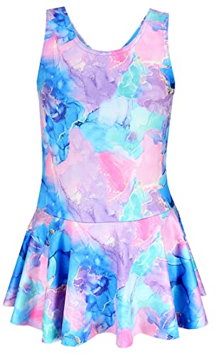 Aquarti Mädchen Badeanzug mit Ringerrücken Print, Farbe: 029B mit Rock/Tie Dye/Blau/Lila/Rosa, Größe: 158 von Aquarti
