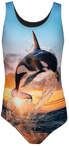 Aquarti Mädchen Badeanzug mit Ringerrücken Print, Farbe: Orca/Schwarz, Größe: 128 von Aquarti