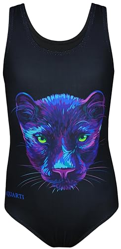 Aquarti Mädchen Badeanzug mit Ringerrücken Print, Farbe: Panther/Schwarz, Größe: 128 von Aquarti