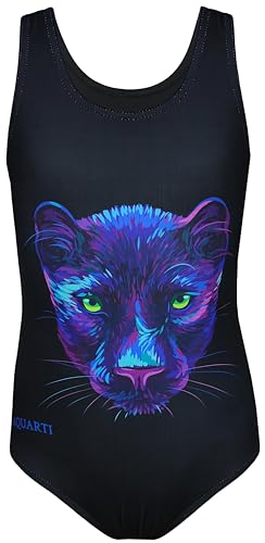 Aquarti Mädchen Badeanzug mit Ringerrücken Print, Farbe: Panther/Schwarz, Größe: 134 von Aquarti