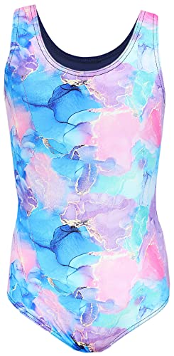 Aquarti Mädchen Badeanzug mit Ringerrücken Print, Farbe: Tie Dye/Dunkelblau/Blau/Lila/Rosa, Größe: 158 von Aquarti