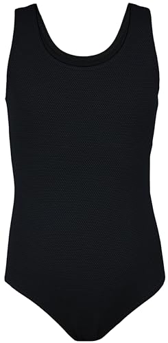 Aquarti Mädchen Badeanzug mit Ringerrücken – Sport Badeanzug Mädchen, Chlorresistent, Farbe: Jacquard Punkte Schwarz, Größe: 134 von Aquarti