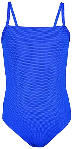 Aquarti Mädchen Badeanzug mit Spaghettiträgern Streifen – Sport Badeanzug Mädchen, Chlorresistent, Farbe: Jacquard Punkte Kornblumenblau, Größe: 146 von Aquarti
