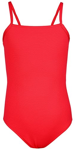 Aquarti Mädchen Badeanzug mit Spaghettiträgern Streifen – Sport Badeanzug Mädchen, Chlorresistent, Farbe: Jacquard Punkte Rot, Größe: 152 von Aquarti