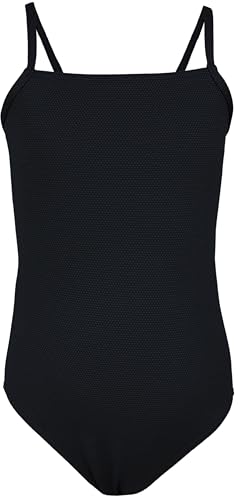 Aquarti Mädchen Badeanzug mit Spaghettiträgern Streifen – Sport Badeanzug Mädchen, Chlorresistent, Farbe: Jacquard Punkte Schwarz, Größe: 128 von Aquarti