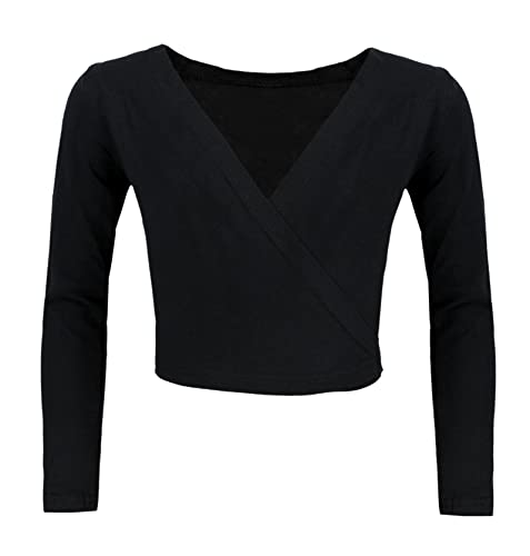 Aquarti Mädchen Ballett Bolero Wickeljacke Langarm, Farbe: Schwarz, Größe: 122 von Aquarti