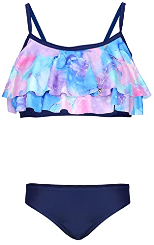 Aquarti Mädchen Bikini Set Bustier Bikinislip Zweiteiliger Badeanzug, Farbe: 030D mit Rüschen/Tie Dye/Blau/Lila/Rosa, Größe: 122 von Aquarti