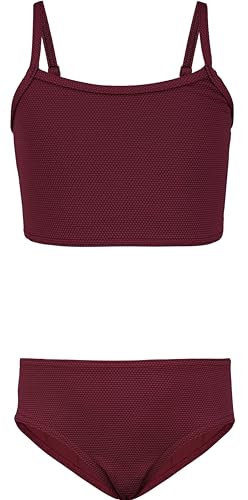 Aquarti Mädchen Bikini Set Bustier Bikinislip Zweiteiliger Badeanzug, Farbe: 038 Jacquard Punkte Rot Braun, Größe: 140 von Aquarti