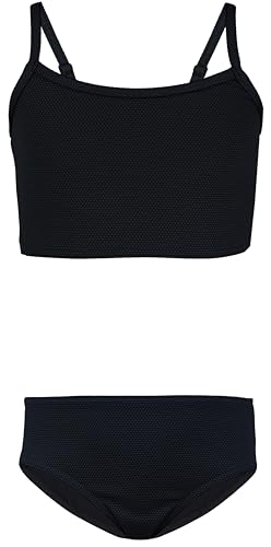 Aquarti Mädchen Bikini Set Bustier Bikinislip Zweiteiliger Badeanzug, Farbe: 038 Jacquard Punkte Schwarz, Größe: 158 von Aquarti