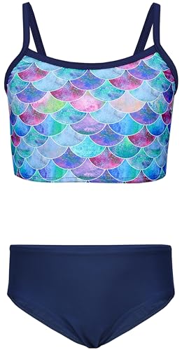 Aquarti Mädchen Bikini Set Bustier Bikinislip Zweiteiliger Badeanzug, Farbe: 038A Bikini Meerjungfrau Lila/Dunkelblau, Größe: 134 von Aquarti