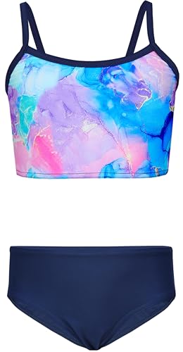 Aquarti Mädchen Bikini Set Bustier Bikinislip Zweiteiliger Badeanzug, Farbe: 038B Tie Dye Dunkelblau/Lila/Rosa, Größe: 140 von Aquarti