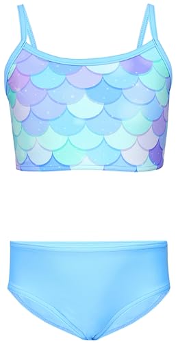 Aquarti Mädchen Bikini Set Bustier Bikinislip Zweiteiliger Badeanzug, Farbe: 038D Meerjungfrau Blau/Grün/Violett, Größe: 128 von Aquarti