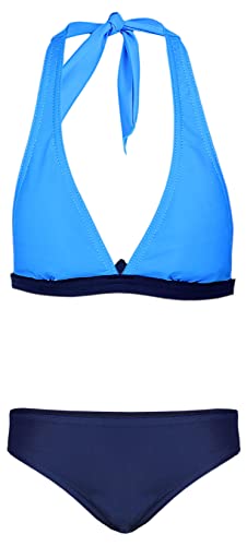 Aquarti Mädchen Bikini Set Bustier Bikinislip Zweiteiliger Badeanzug, Farbe: Blau/Dunkelblau, Größe: 140 von Aquarti