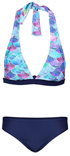 Aquarti Mädchen Bikini Set Bustier Bikinislip Zweiteiliger Badeanzug, Farbe: Meerjungfrau Lila/Dunkelblau, Größe: 146 von Aquarti