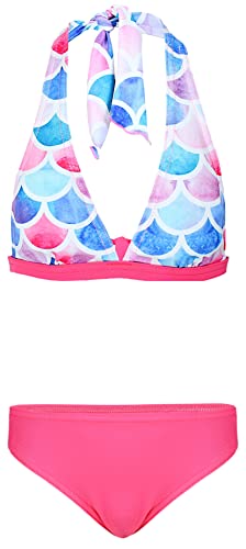 Aquarti Mädchen Bikini Set Bustier Bikinislip Zweiteiliger Badeanzug, Farbe: Meerjungfrau Rosa/Himbeerrot, Größe: 134 von Aquarti